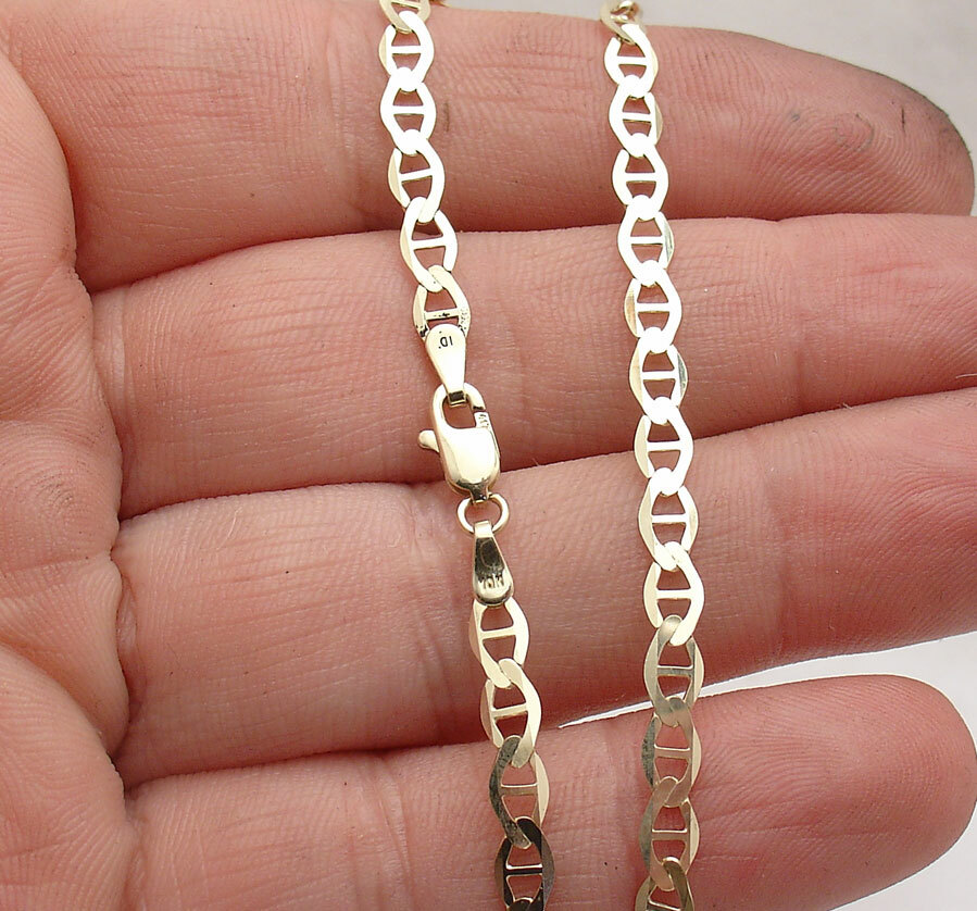 4mm Mariner Anchor Link Chain Ankle Bracelet Anklet Real Solid 10K Yellow Gold