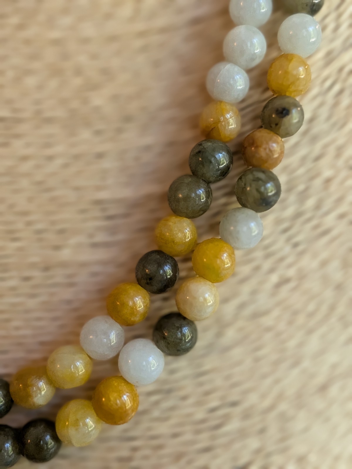 Multi-Strand Round Stone Beaded Strand Necklace Multicolor with Metal Clasp