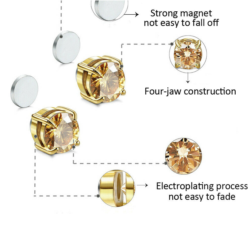 Titanium Steel Magnetic Stud Earrings 6MM/8MM For Women Men Non-Piercing Clip On
