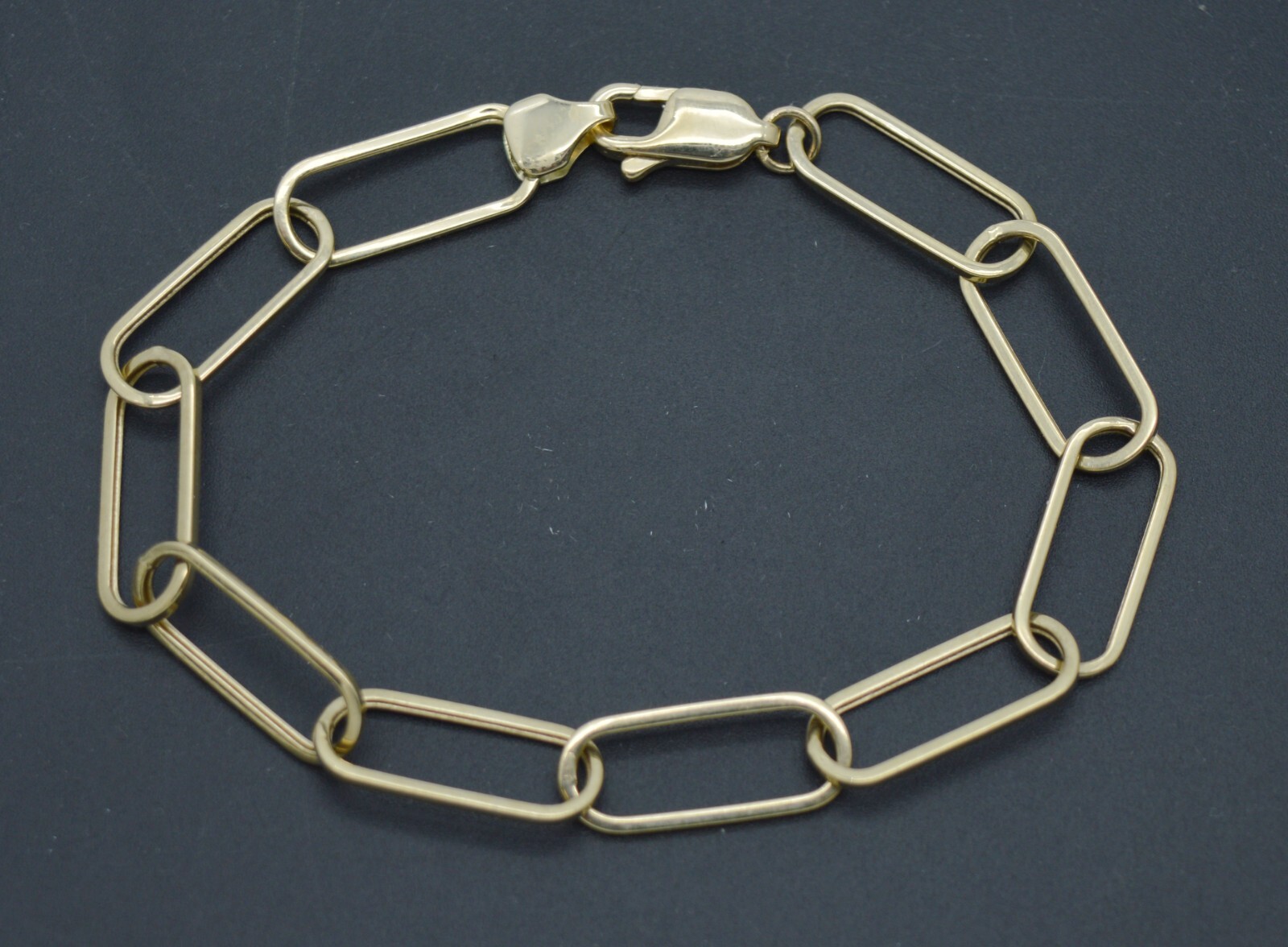 Real 14K Solid Yellow Gold 7.7mm Paperclip Link 7.1/4″ Charm Bracelet 3.4gram