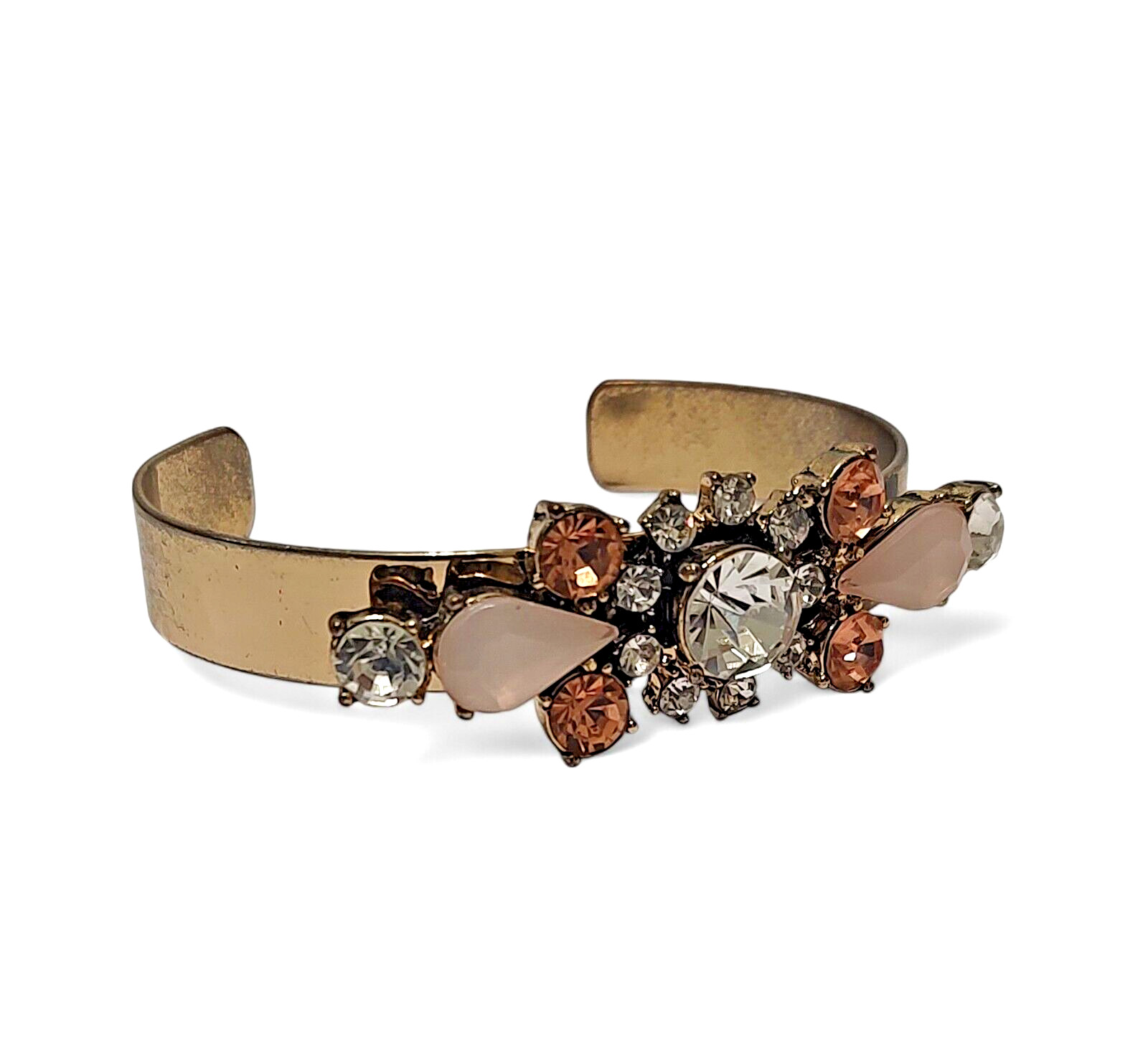 Chunky Rhinestone Sparkle Copper Tone Glam Open Cuff Bracelet 2.5″ Diameter
