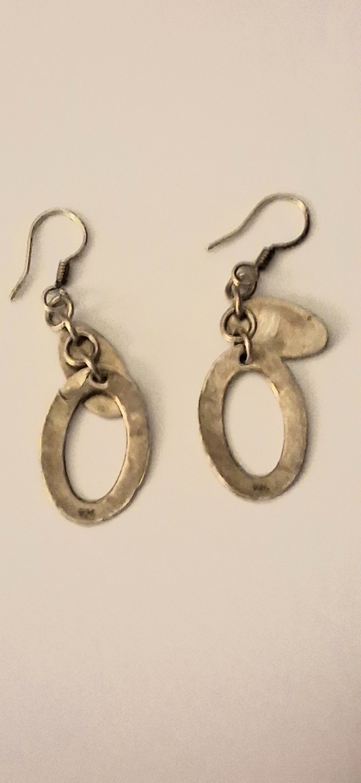 925 Sterling Silver Oval Hook Dangle Drop Earrings Signed No Stone