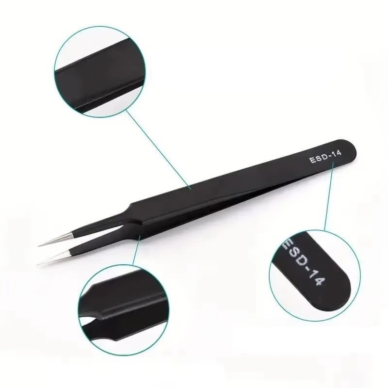 6Pcs ESD Anti-static Tweezers Set Maintenance Repair Stainless Steel Tools Kit
