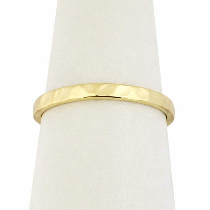 Solid 10K Yellow Gold Hammered Ring 2mm Sizes 1 – 12 Midi Faceted Stack Band