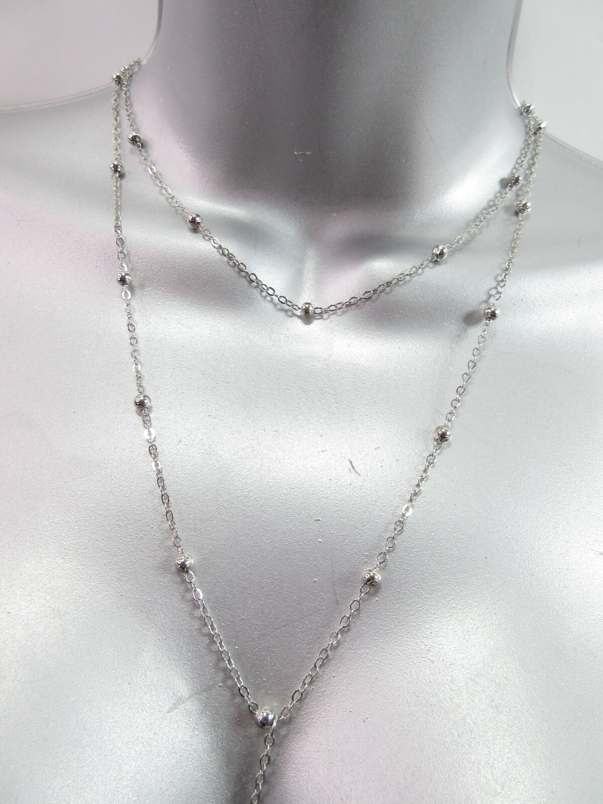 Dainty Lariat Necklace Choker Beaded Station Layered Y Drop Tassel Chain Sparkle