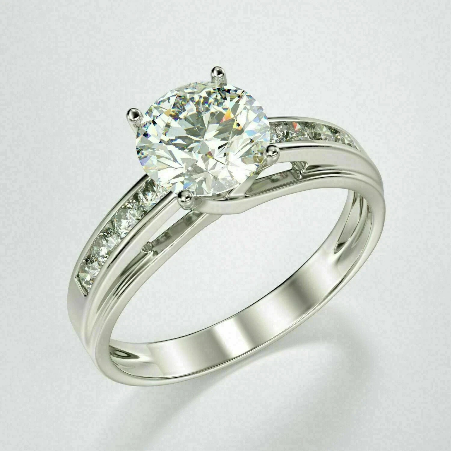 2.00Ct Lab Created Round White Diamond Engagement Ring 18K White Gold Over