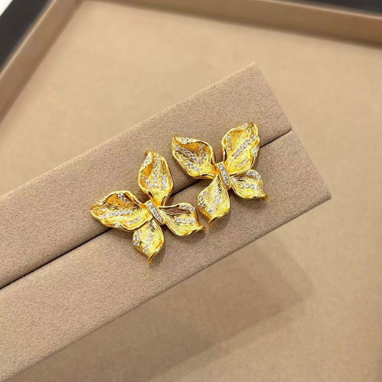 ILIKEIT 925 Sterling Silver Gold Plated CZ Butterfly Stud Earrings