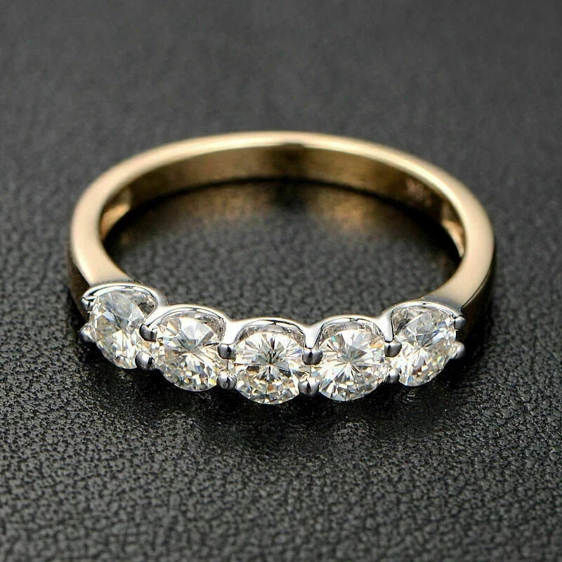 2.00CTW Round Cut Natural Diamond 14K Yellow Gold Eternity Band Engagement Ring