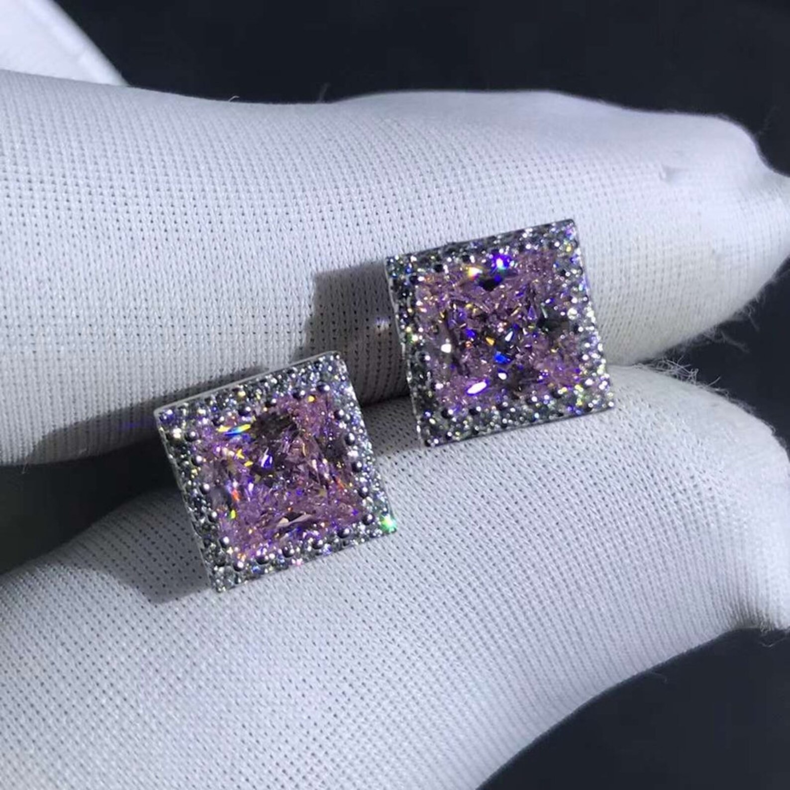 Certified 3 Ct , Princess Cut – Pink Diamond Studs, Gift For Love-Tariffs FREE.