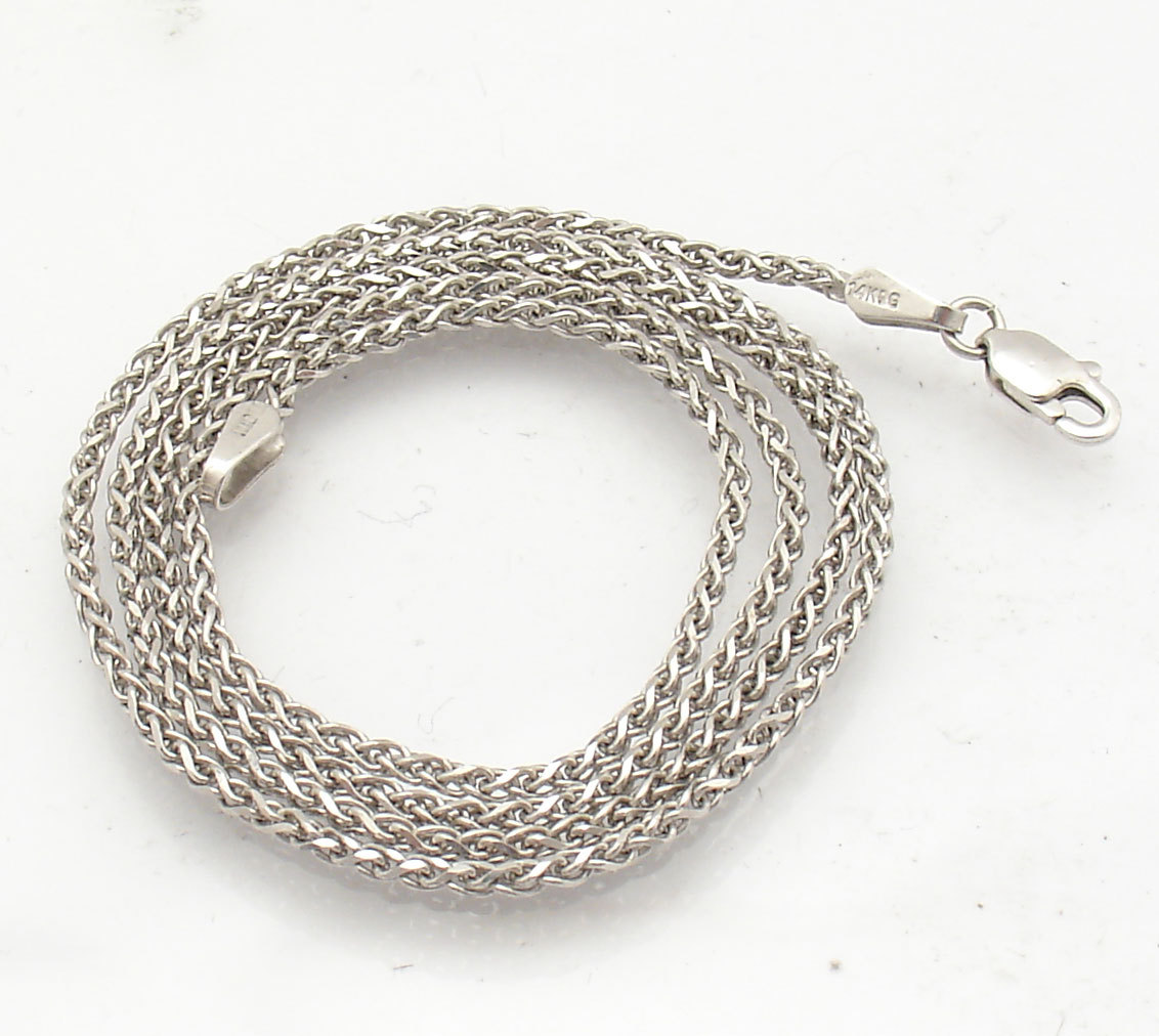 1.5mm Solid Round Spiga Wheat Chain Necklace Real 14K White Gold ALL SIZES