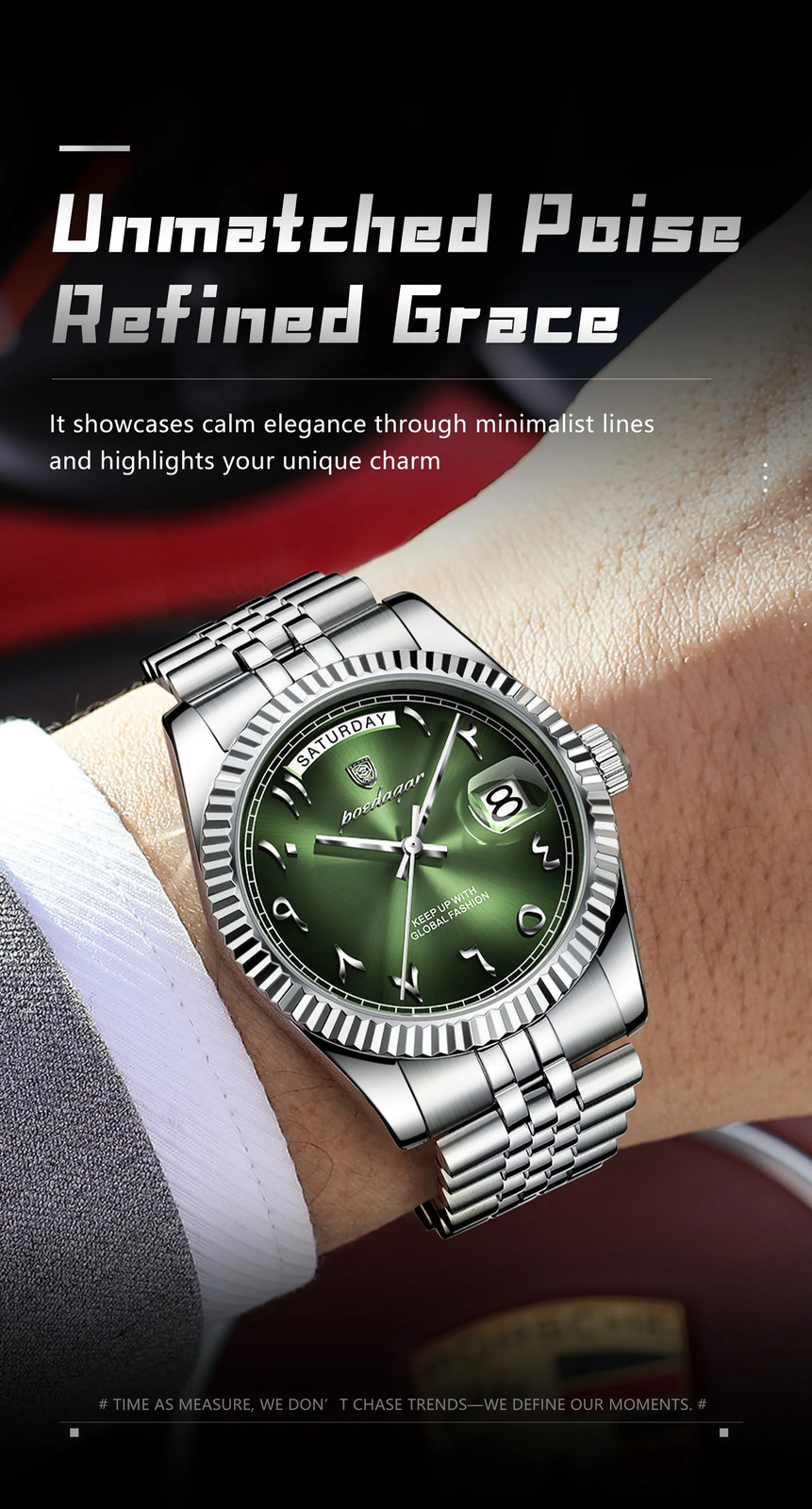Stainless Steel Waterproof Quartz Watches For Mens Arabic Numerals POEDAGAR