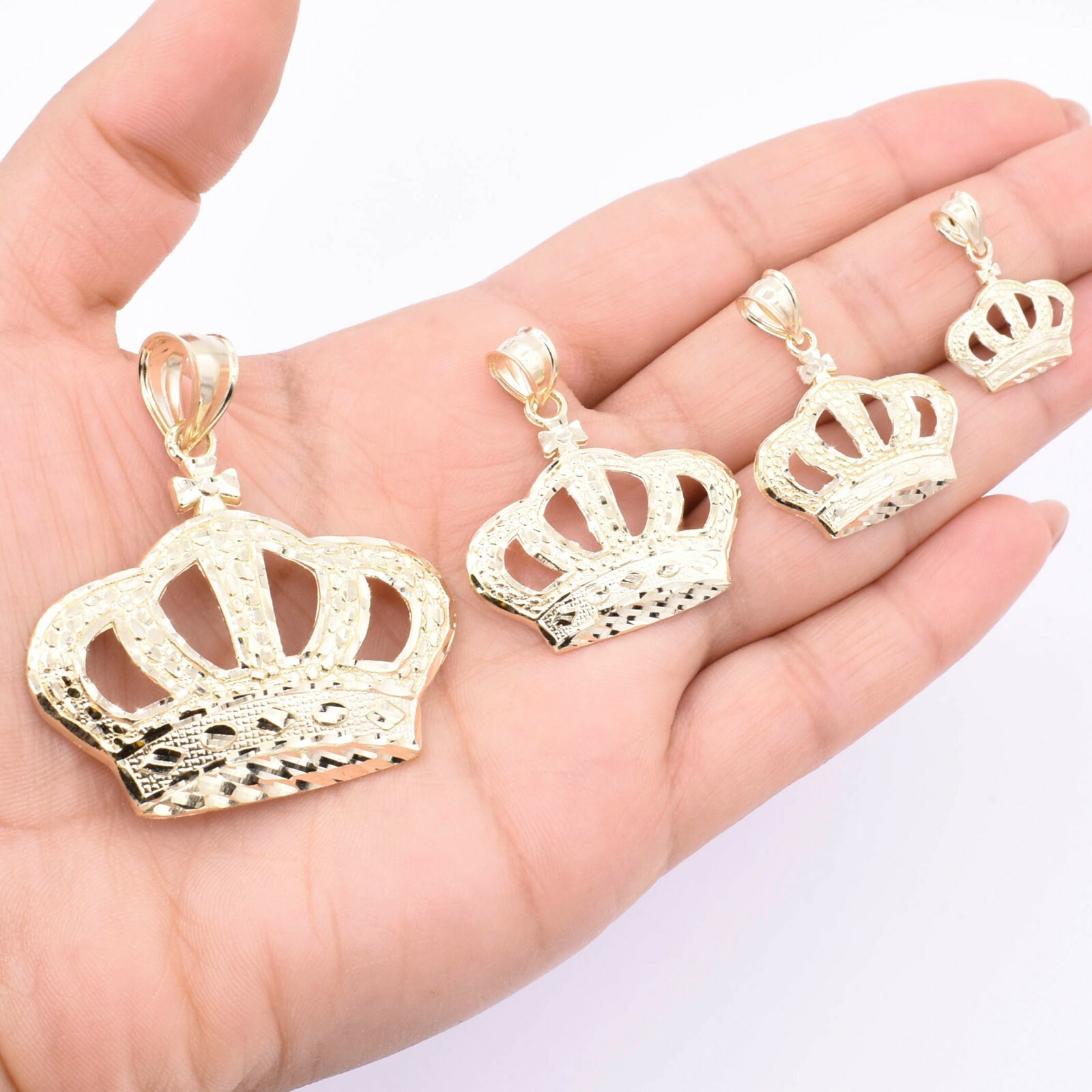 Textured Nugget Style Crown Pendant Charm Real Solid 10K Yellow Gold ALL SIZES