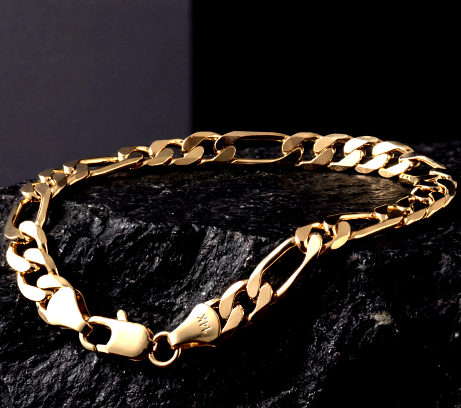 Heavy Men’s 14k Gold Stamped Italian Figaro Link Bracelet 8″ Inches 5MM