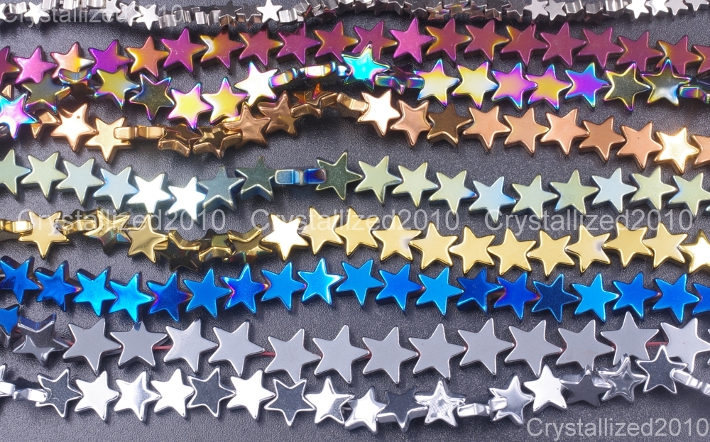 2 Strands Natural Hematite Gemstone Flat Star Beads 6mm 8mm 10mm Silver Gold 16″