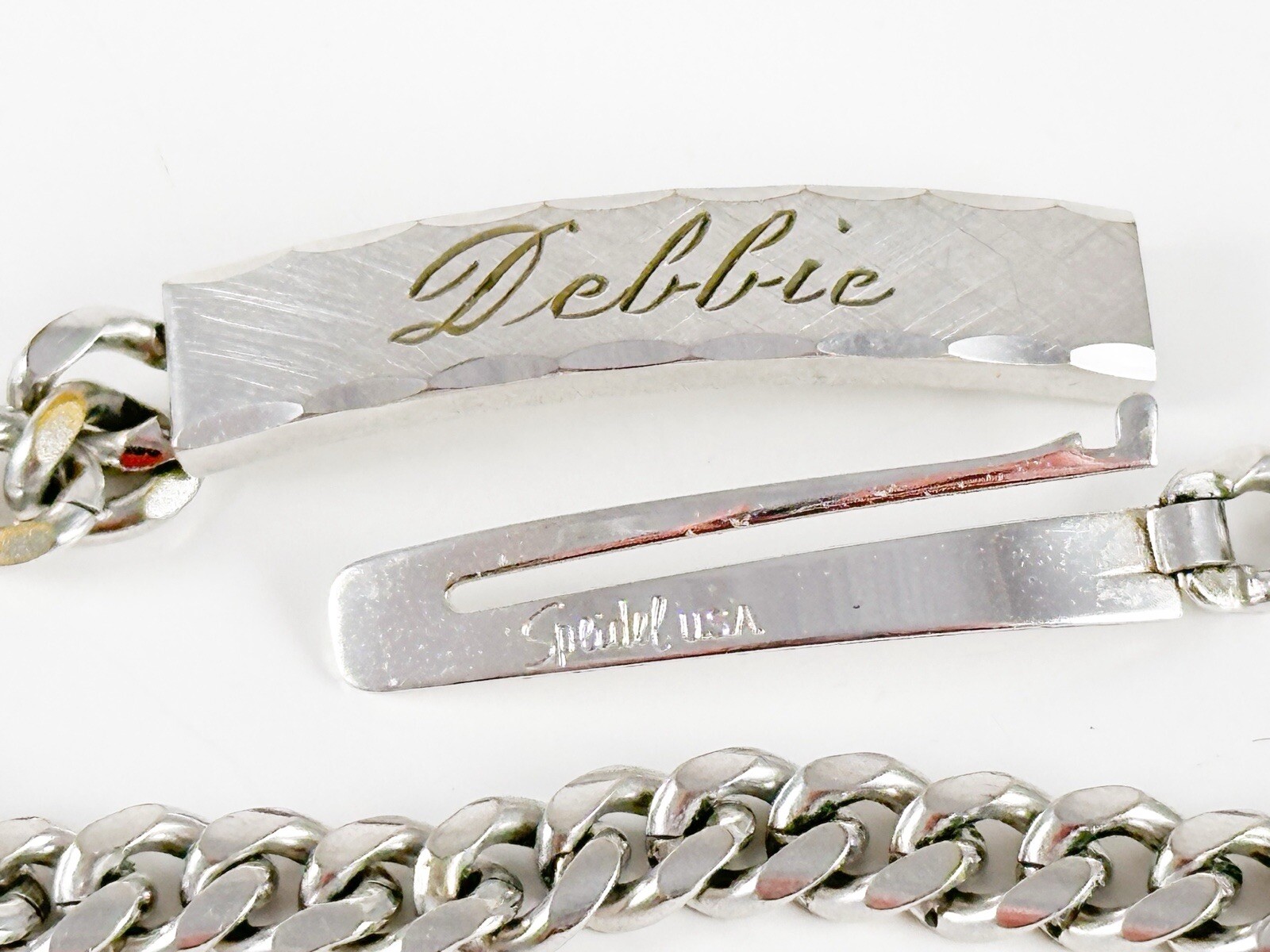 “Debbie“ Speidel USA ID Identification Bracelet Vintage Silver Tone Cuban Ladies