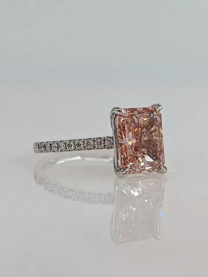 3.20 Ct Radiant Cut IGI Lab Created Diamond Ring 950 Platinum Fancy Vivid Pink
