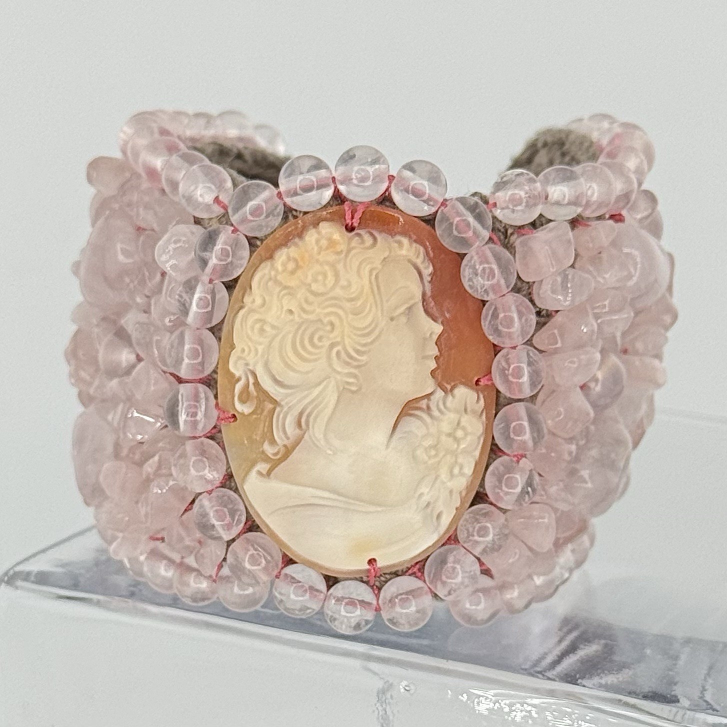 REAL 45mm SHELL CAMEO W/ COUNTLESS ROSE QUARTZ!! NWT- (TAG SAYS $980)