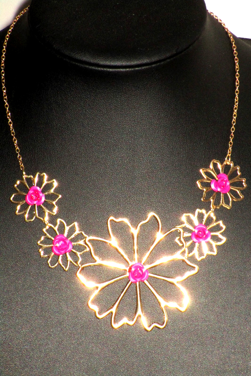 Gold Tone Flower Necklace Statement Jewellery