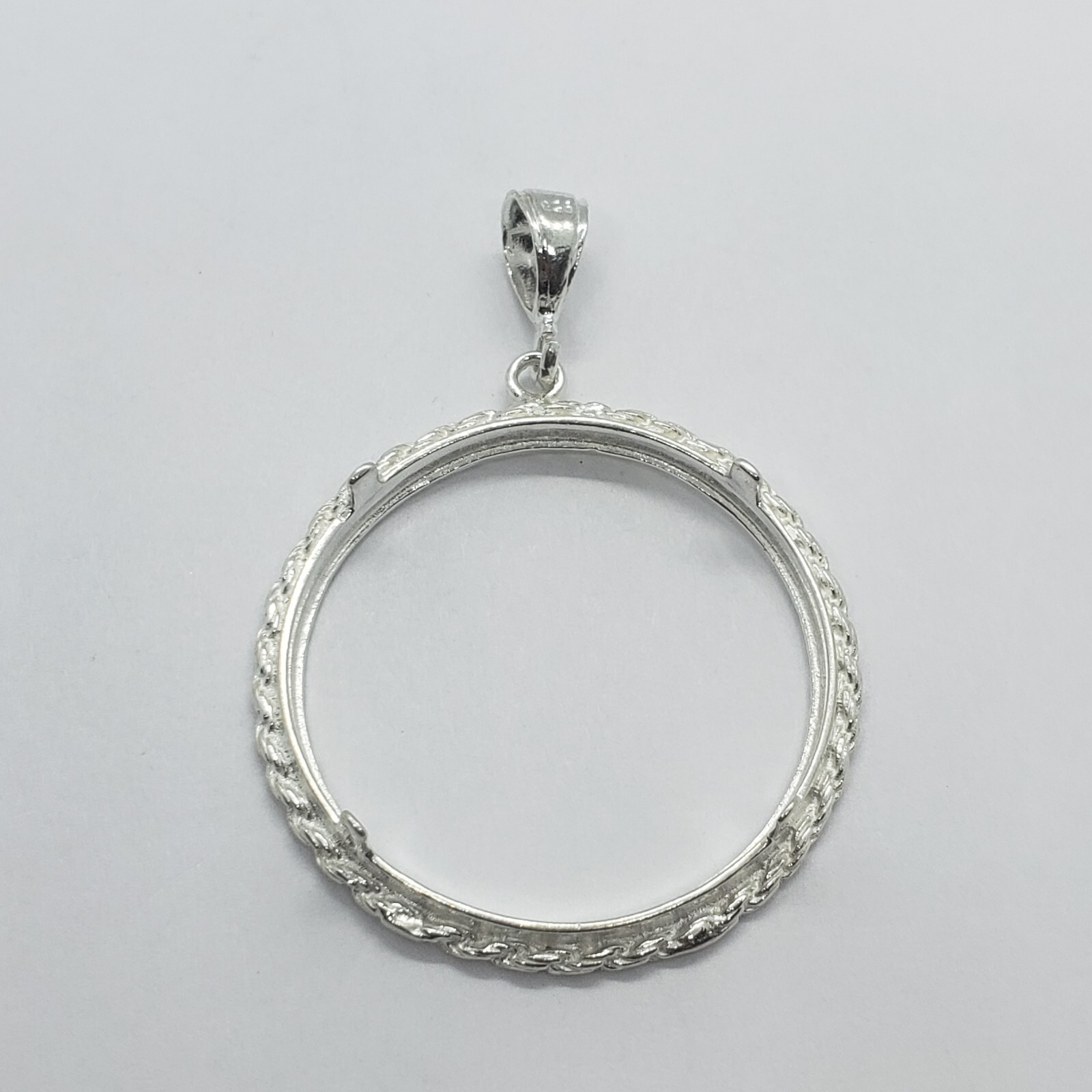Sterling Silver Silver Eagle Rope Bezel 41 mm Coins 1 oz Dollar Coin NOT Include