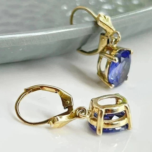 3Ct Oval Cut Drop/Dangle Lab Created Tanzanite Earrings 14K Yellow Gold Plated
