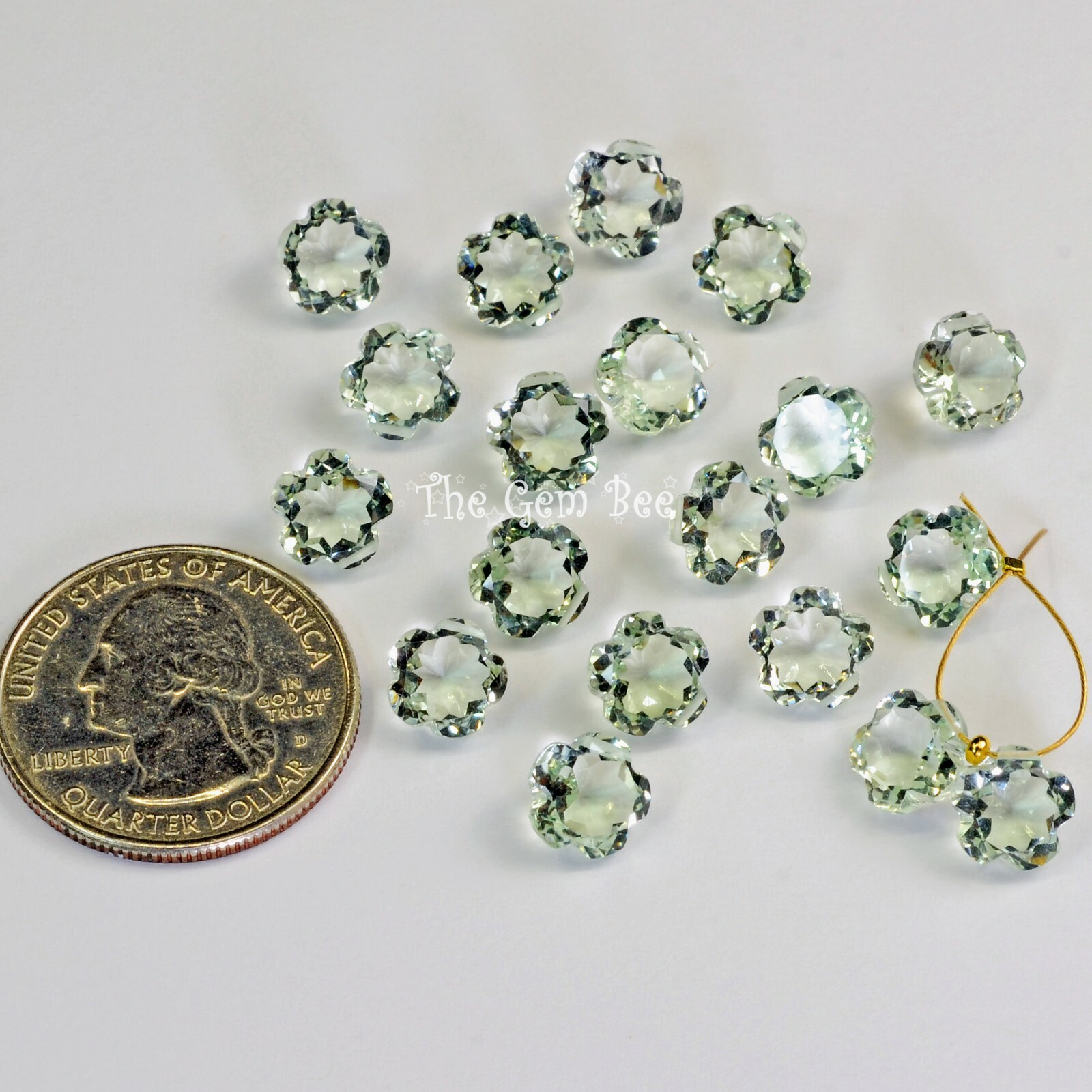 7.8mm Green Amethyst Prasiolite Faceted Carved Carving Flower Briolette Bead (2)