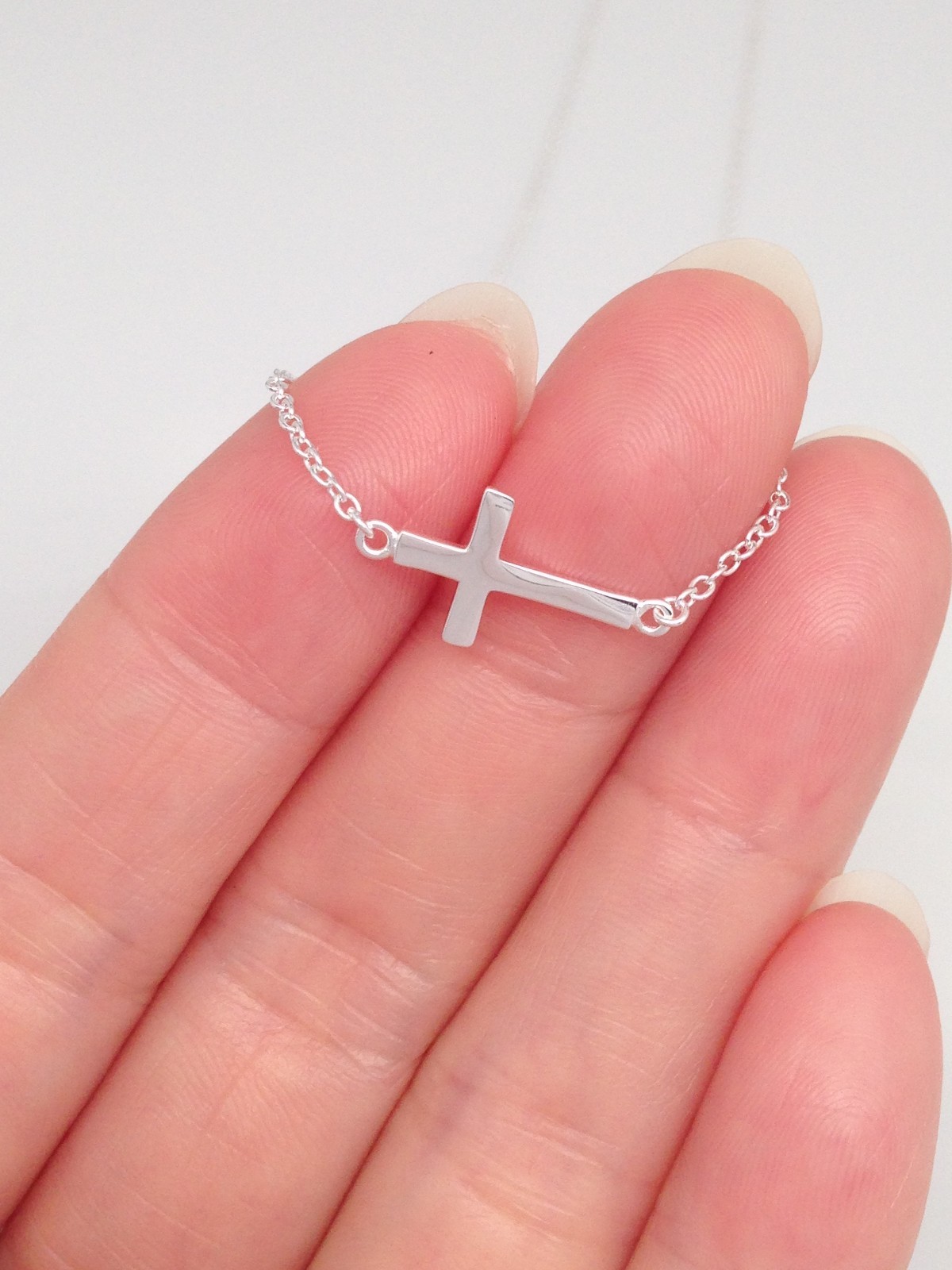 Sterling Silver 925 Sideways Cross Pendant Necklace Tiny 13mm/0.51″ 15.75-17.75″