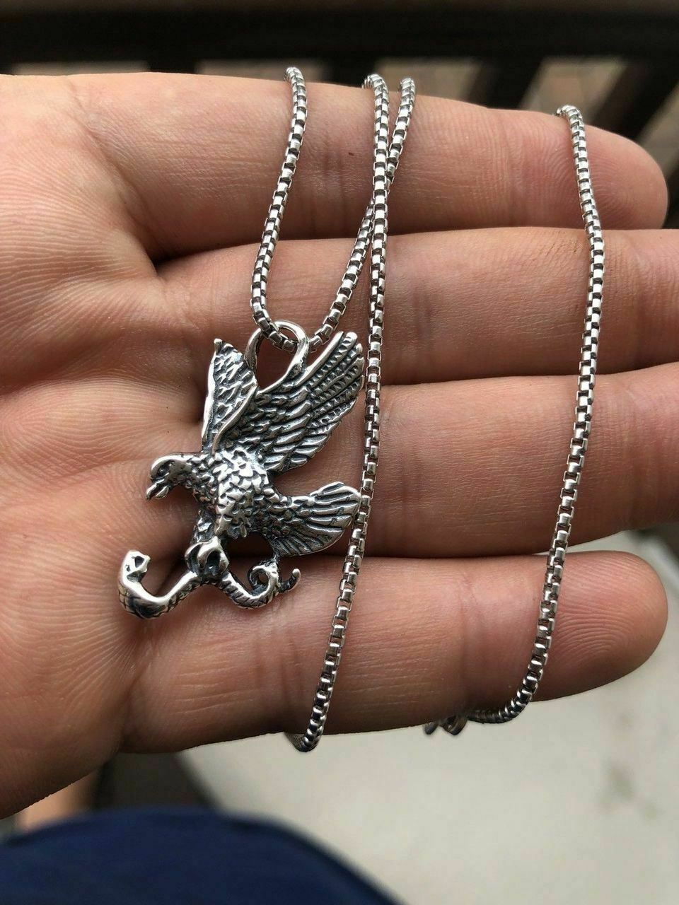 Solid 925 Sterling Silver USA American Eagle Mens Pendant