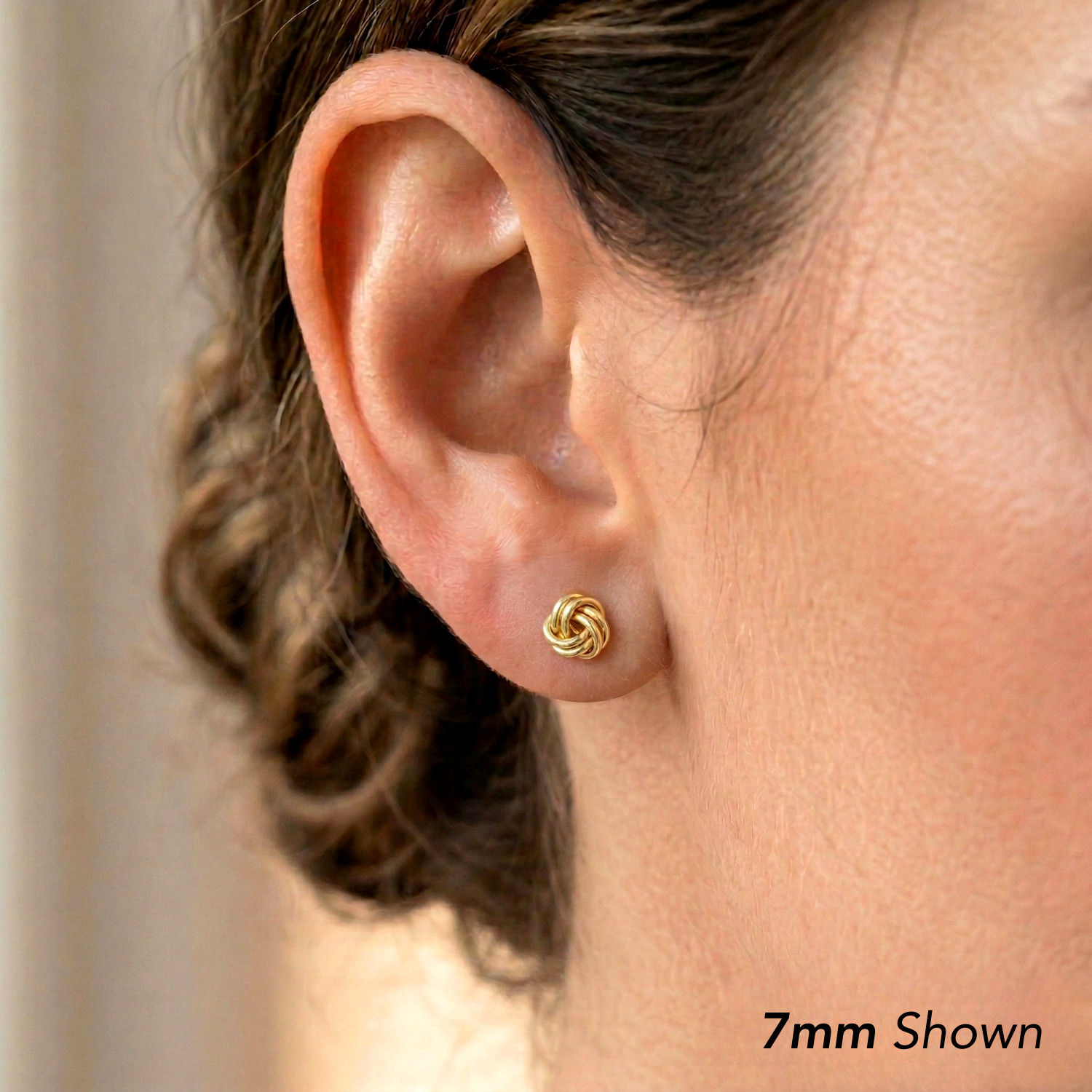 14K Real Solid Gold Polished Love Knot Sleeper Studs Earrings Push-back 7mm