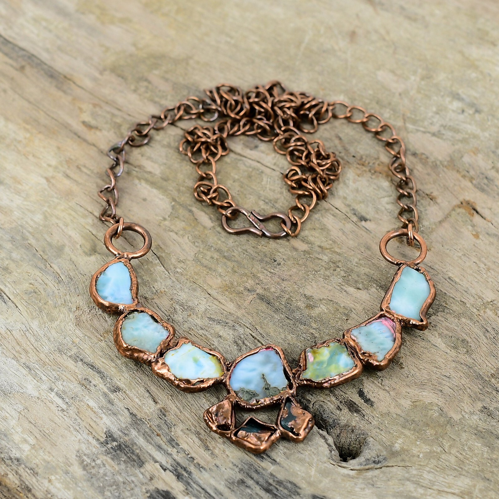 Larimar Rough Copper Gift For Sister Electroformed Adjustable Necklace 18.0″