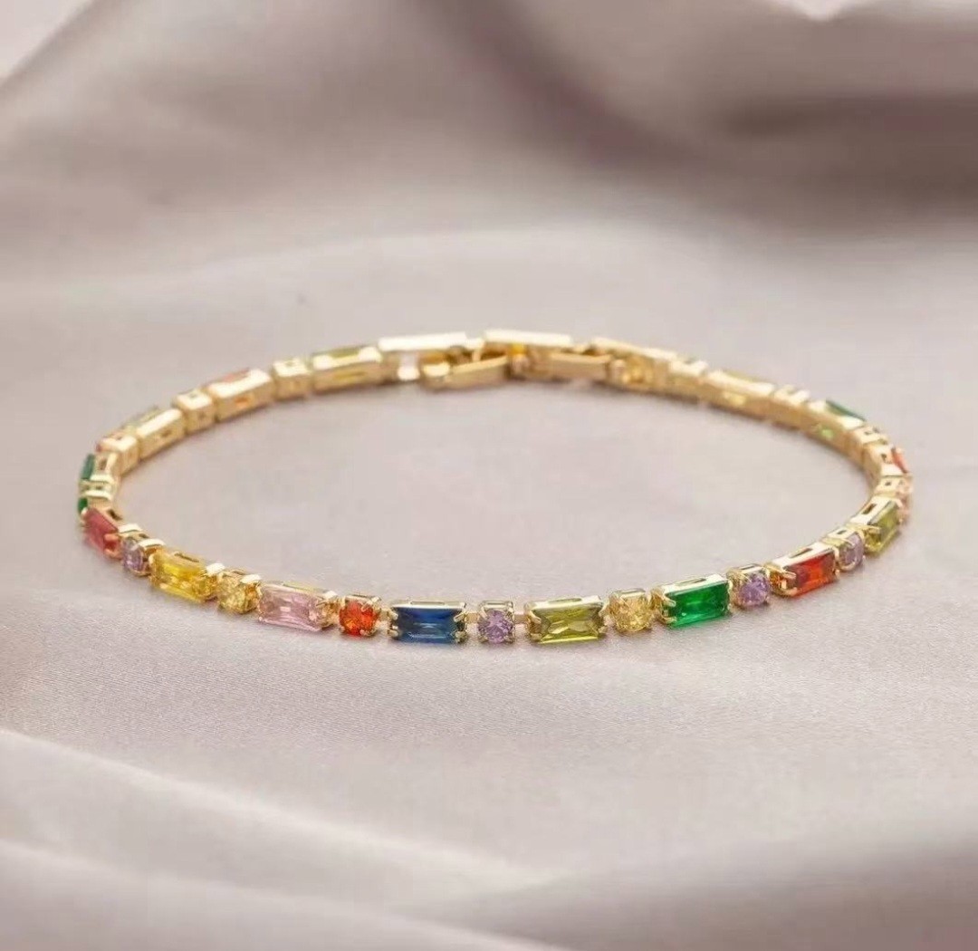 Multicolor Crystal Tennis Bracelet for Women Gold Rose Gold Silver Plated