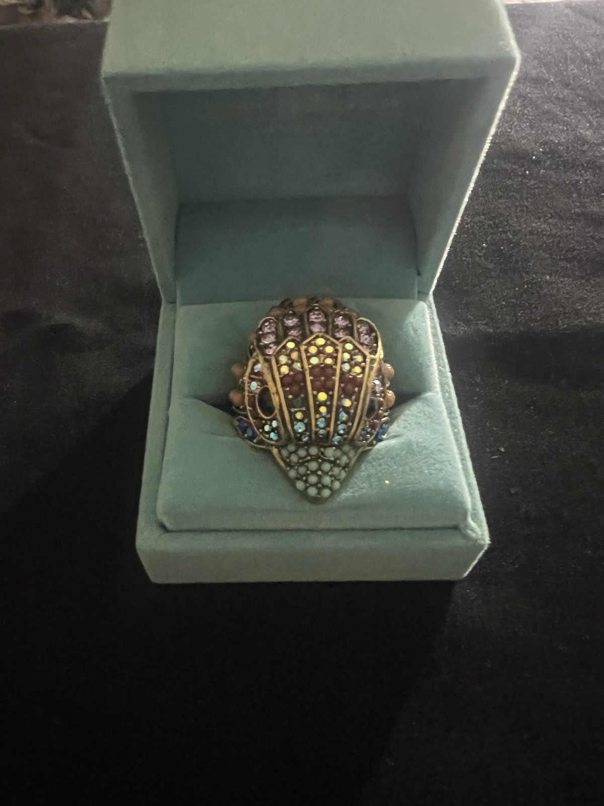 Kurt Geiger Signature Eagle Iridescent Stone Cocktail Ring in Gold Size: 7