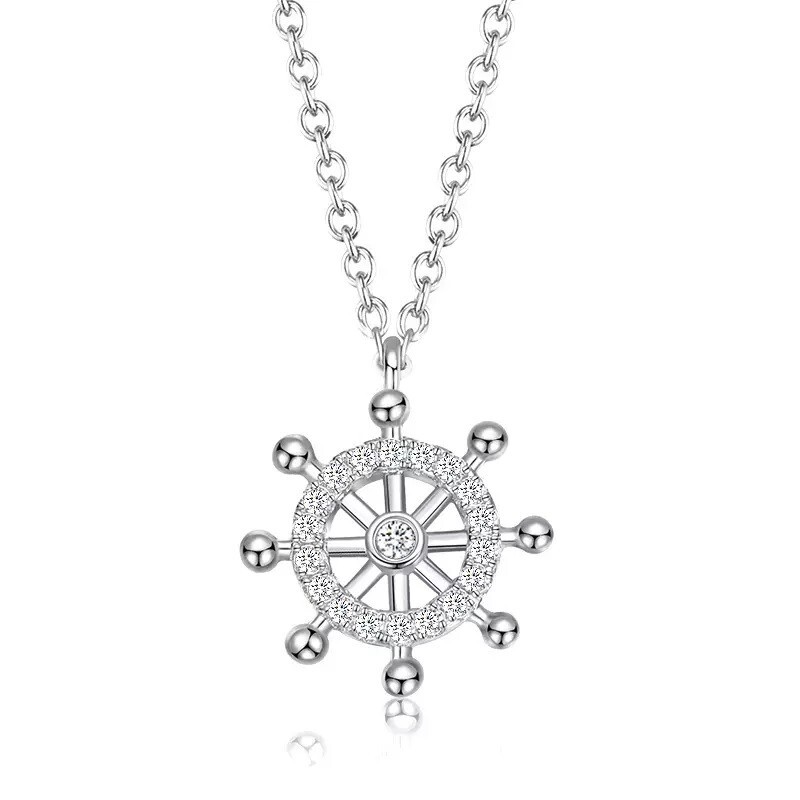 925 Sterling Sliver Ship Rudder Pendent Necklace