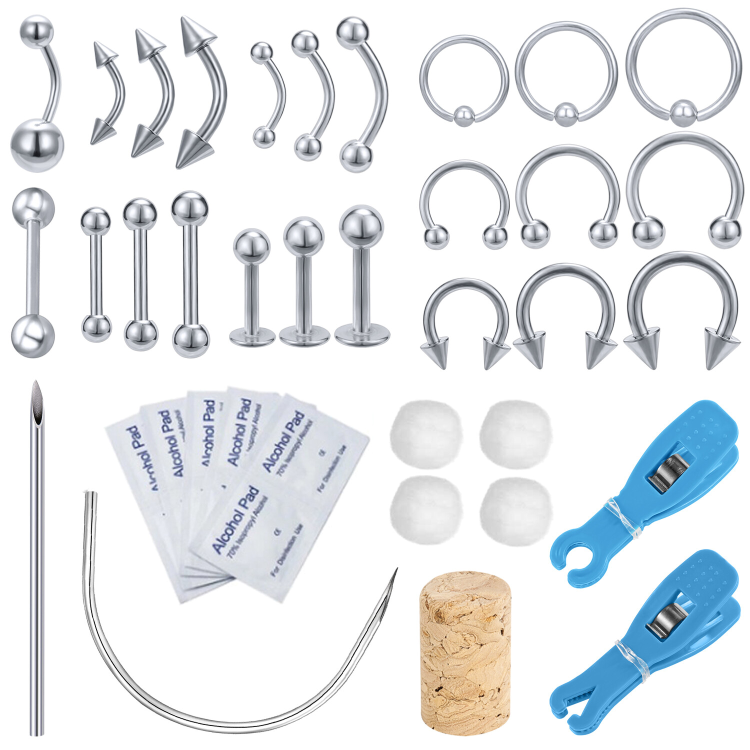 42Pcs Stainless Steel Professional Body Piercing Tool Kit for Belly Lip Ear Nose