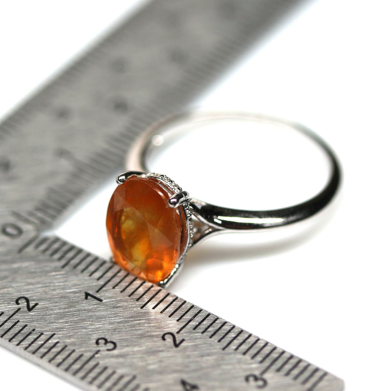 Handmade 925 Silver 9 x 11 mm. Orange Sapphire Ring Size 9 White Gold Plated