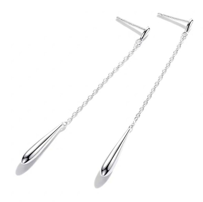 Women Girl Silver Plated Water-Drop Dangle Stud Earrings Chain PE27