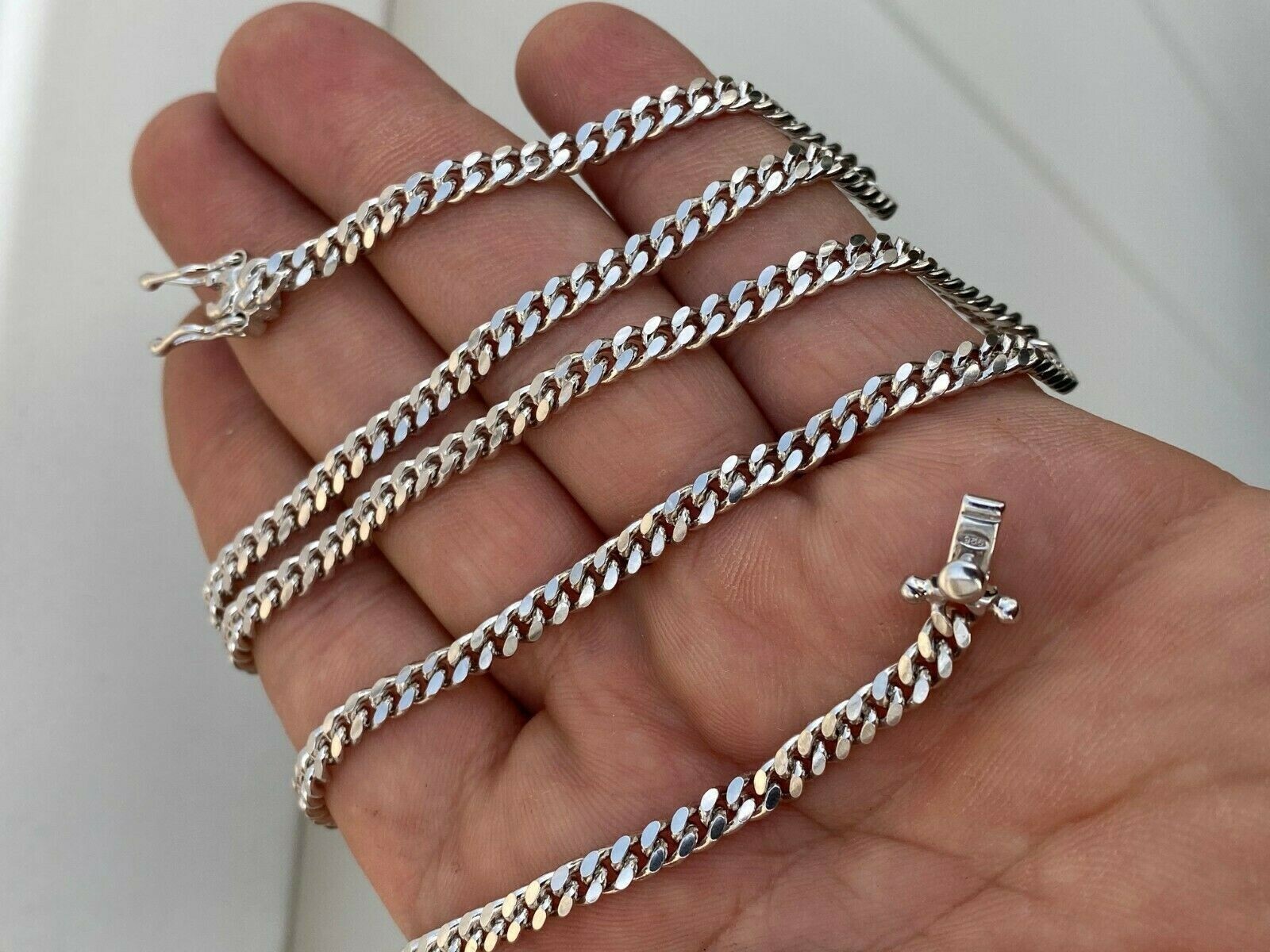 Men’s Miami Cuban Chain Solid 925 Sterling Silver 4mm 18-30″ Box Lock Necklace