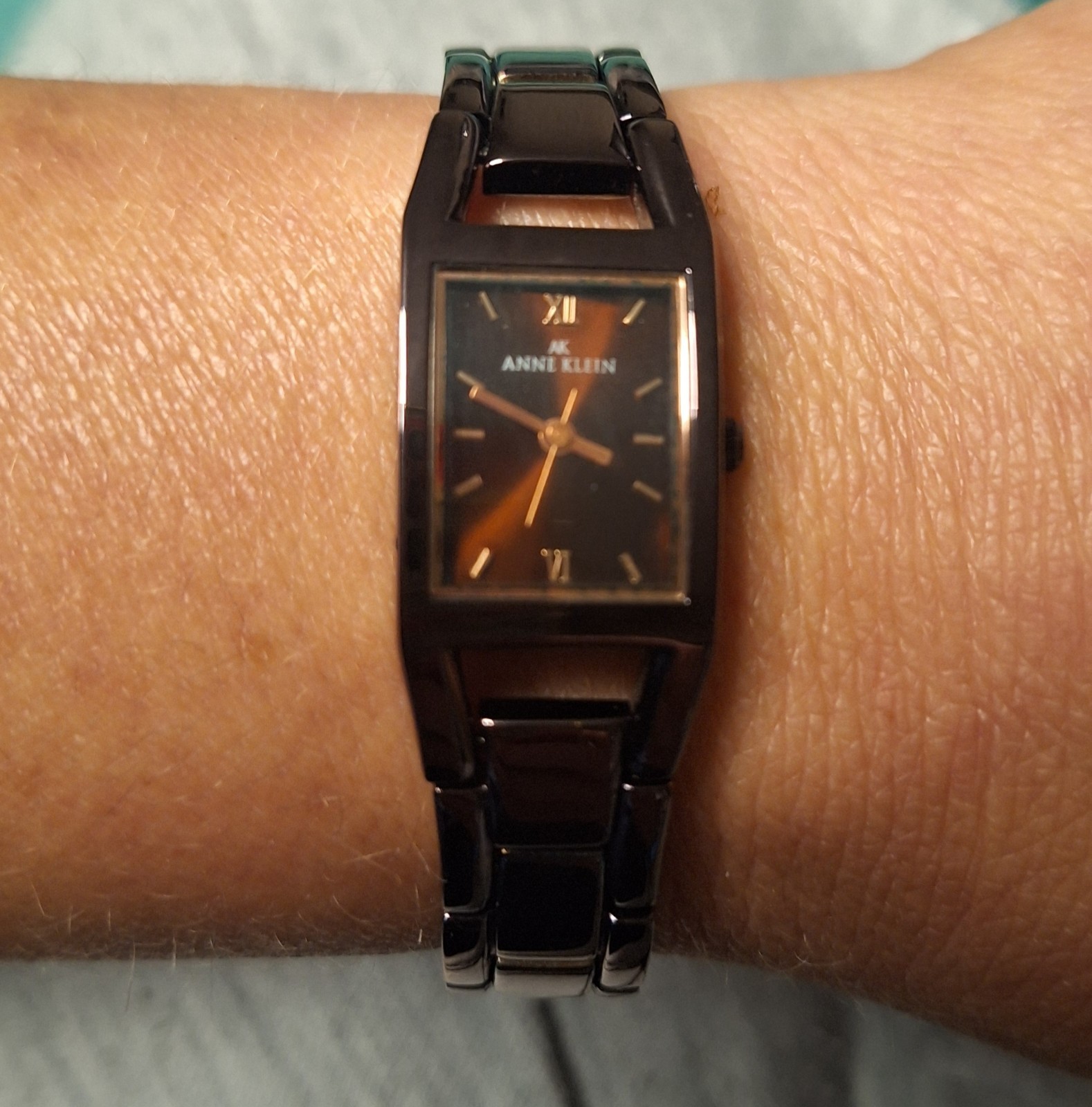 VTG Anne Klein Women’s Rectangular Brown Quartz Analog Metal Bracelet Watch 30m