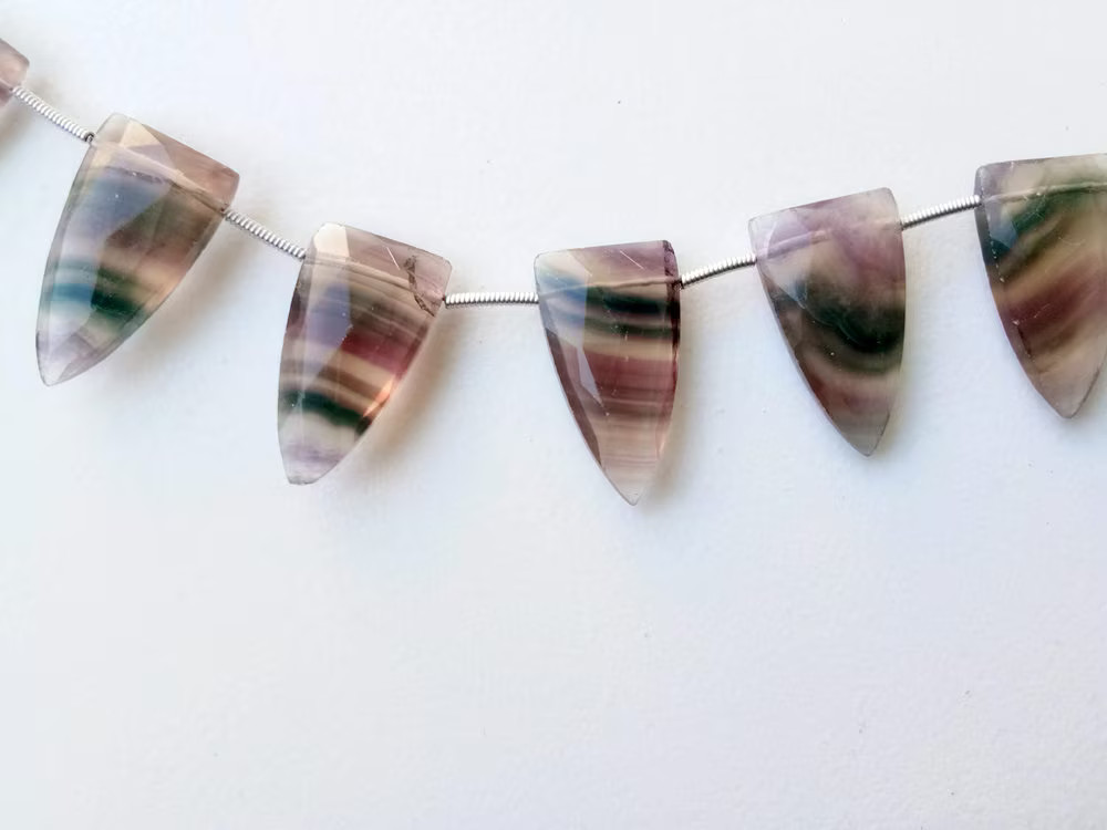 12x23mm Multi Fluorite Faceted Triangle Beads, Natural Fluorite Faceted Fancy