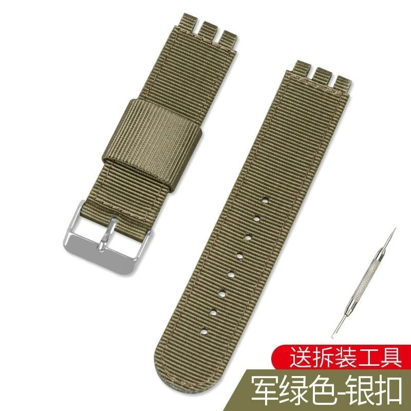 3-convex Ends 17mm 19 20mm Nylon Fabric Canvas Watchband for Swatch Stripe Strap
