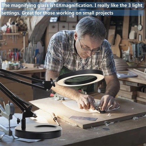 10X Magnifying Glass LED Desk Lamp With Base and Clamp forJewelry Making/Reading