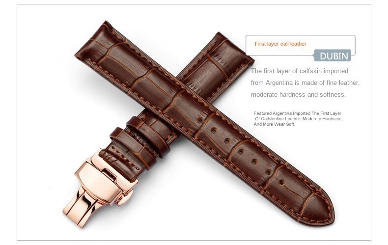 High Quality Genuine Leather Watch Straps mens Band Butterfly Clasp 14-24mm