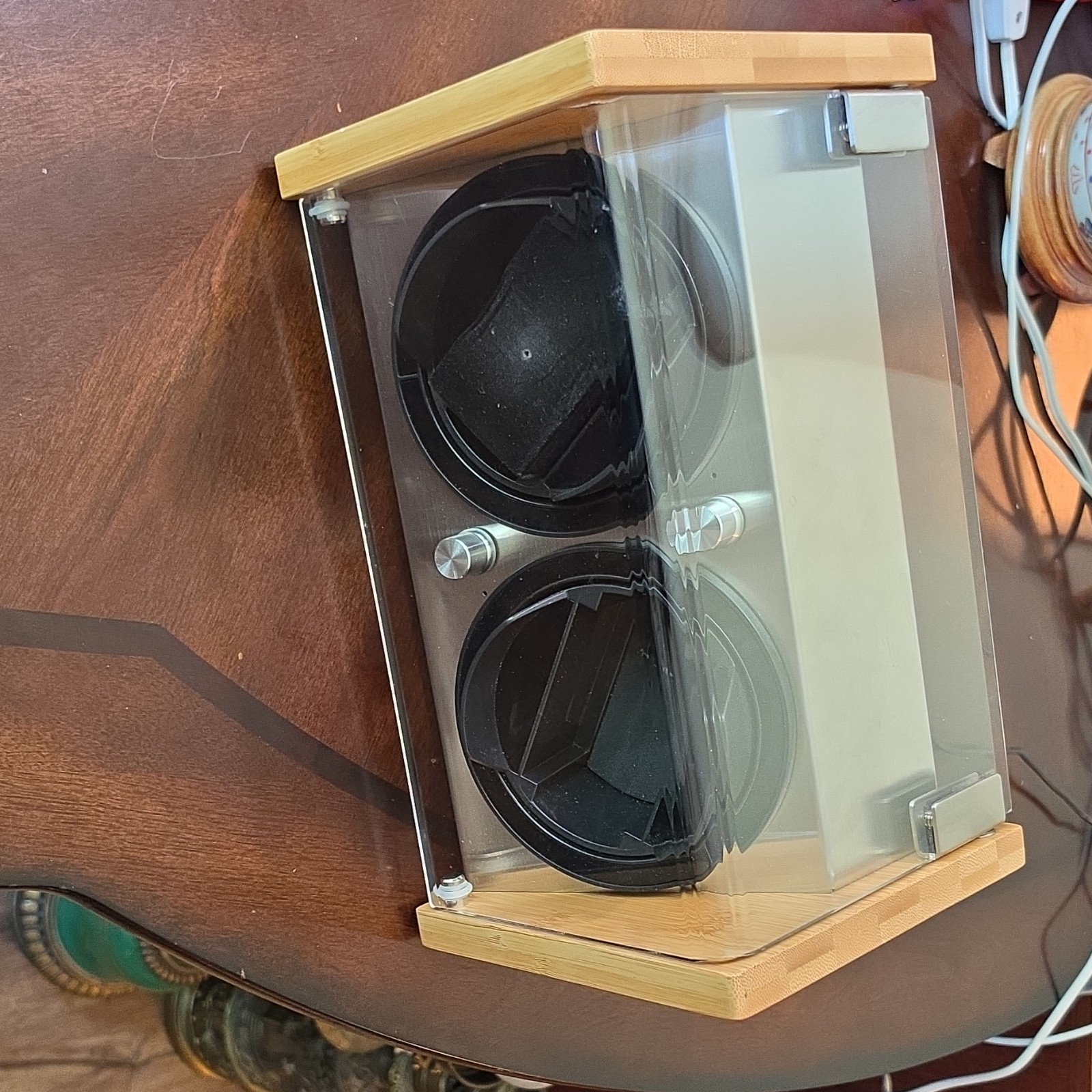 Watch Winder Smith Dual Watch Winder Bamboo Wood Silver Clear 20058230