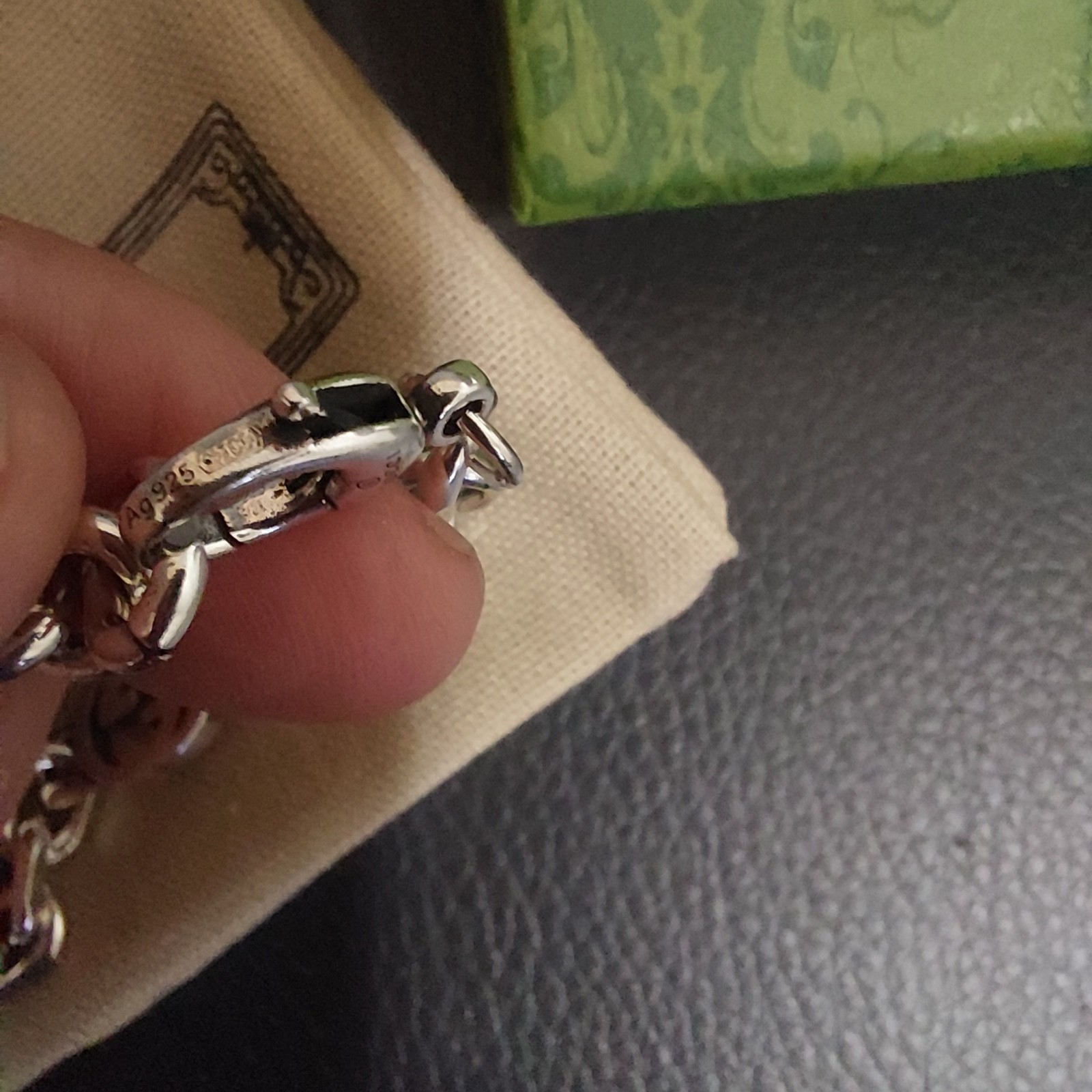 Gucci 925 Silver GG Oval Link Chain 18 Bracelet 7″