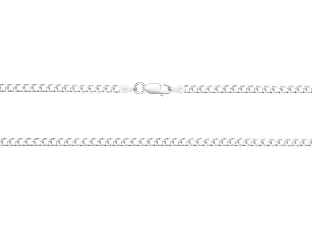 Solid 925 Sterling Silver Curb Chain Necklace 3mm, 24” Italy NEW