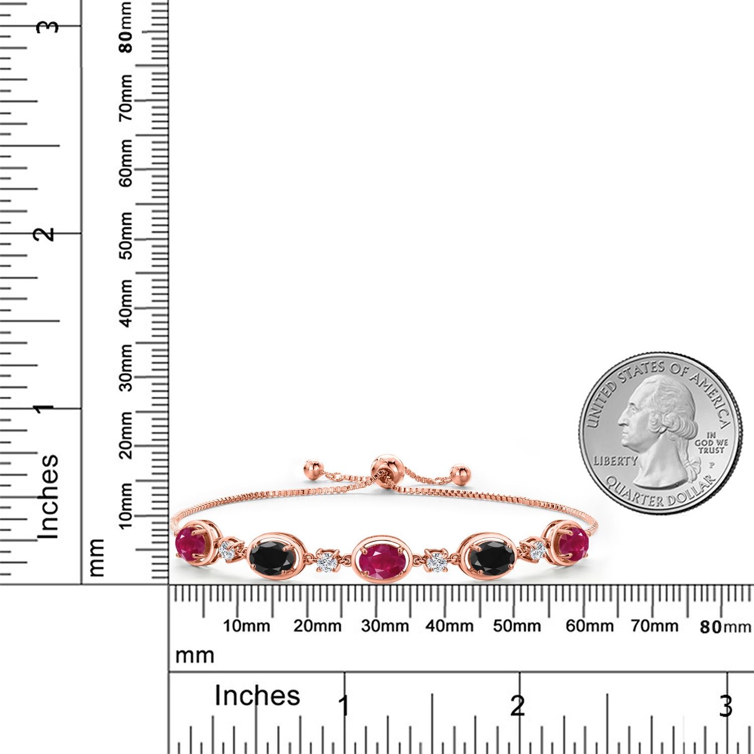 18K Rose Gold Plated Silver Ruby and Black Sapphire and Lab Grown Diamond