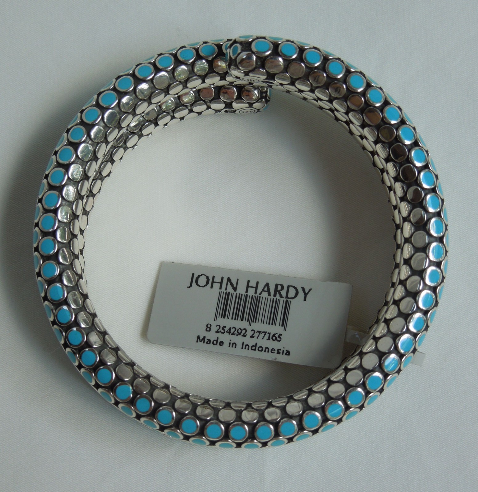 John Hardy Dot Turquoise Enamel Silver 28.5mm Coil Bracelet 99 grams $1,795 NWT