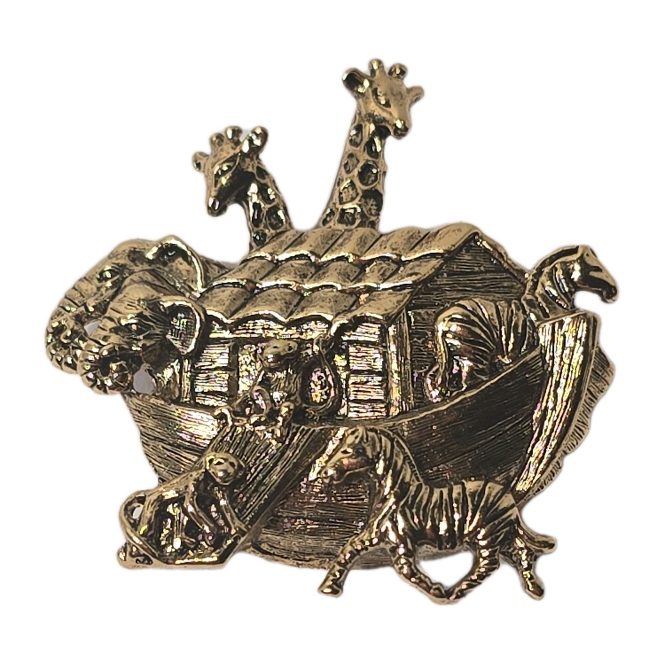 Brooch Noahs Ark Pin Gold Tone detailed Texture