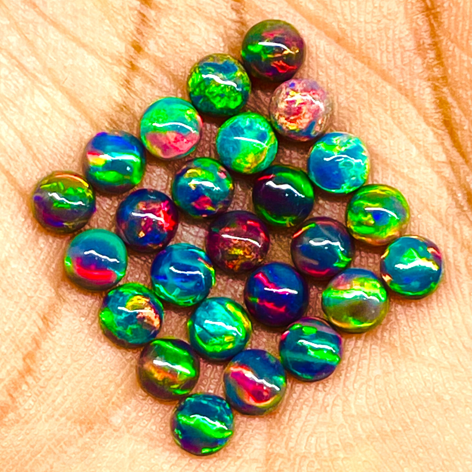 25 Pcs Natural Ethiopian Black Opal 4.2mm Round Flashy Loose Cabochon Gemstones