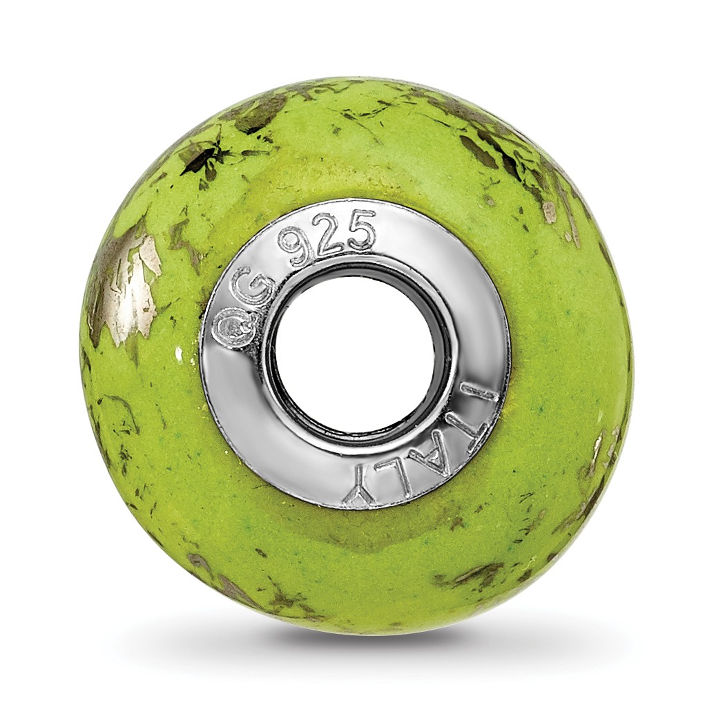 Silver Reflections Green w/Platinum Foil Ceramic Bead QRS2342