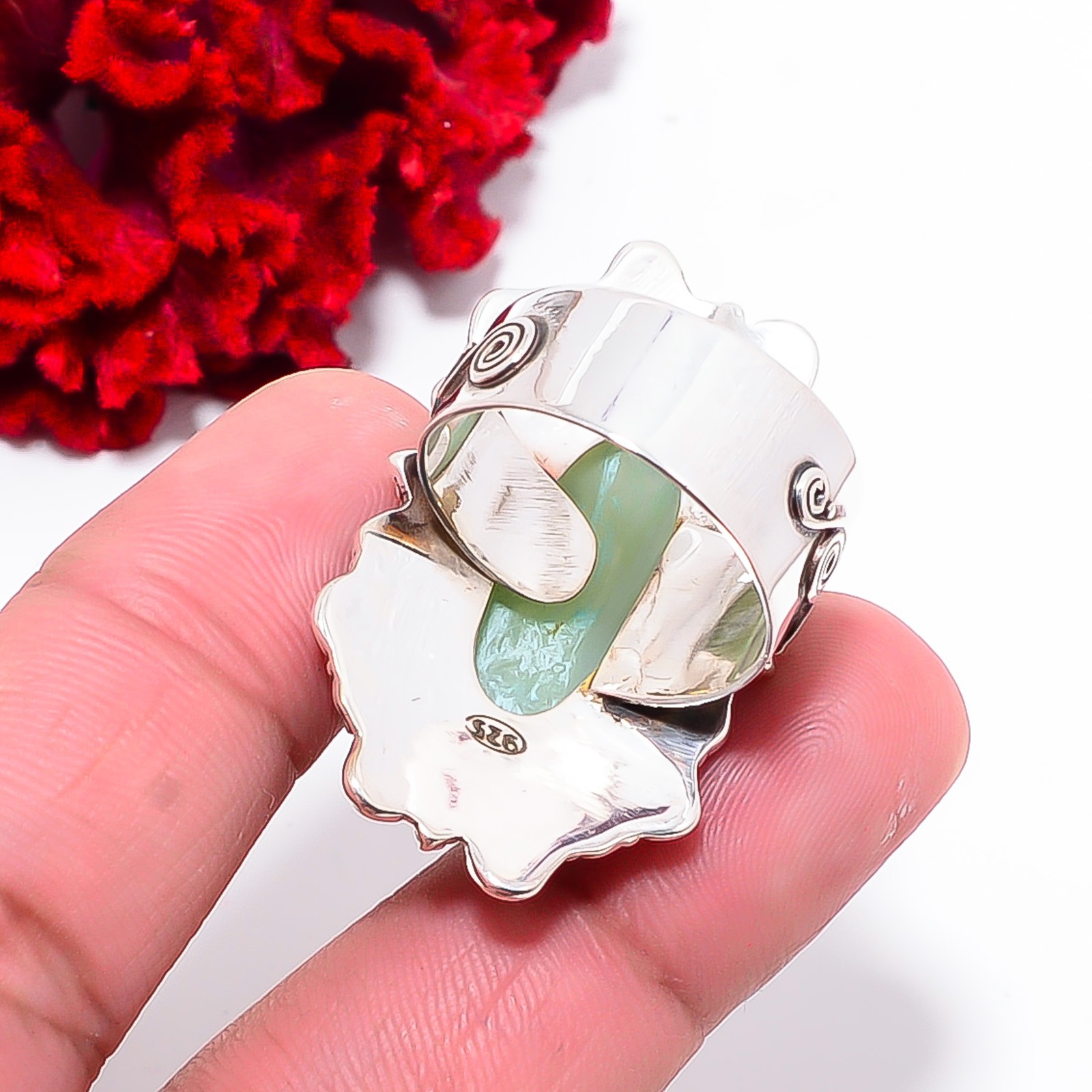 Blue Opal – Peru Fine Art Oxidised 925 Sterling Silver Ring S.9 R102456